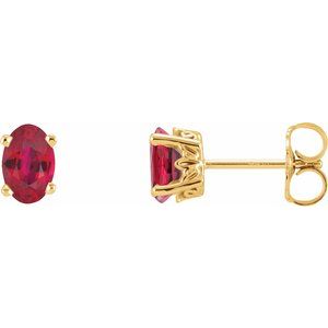 14K Yellow Gold Lab-Grown Ruby Earrings
