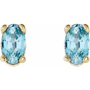 14K Yellow Gold Natural Blue Zircon Earrings – image 2