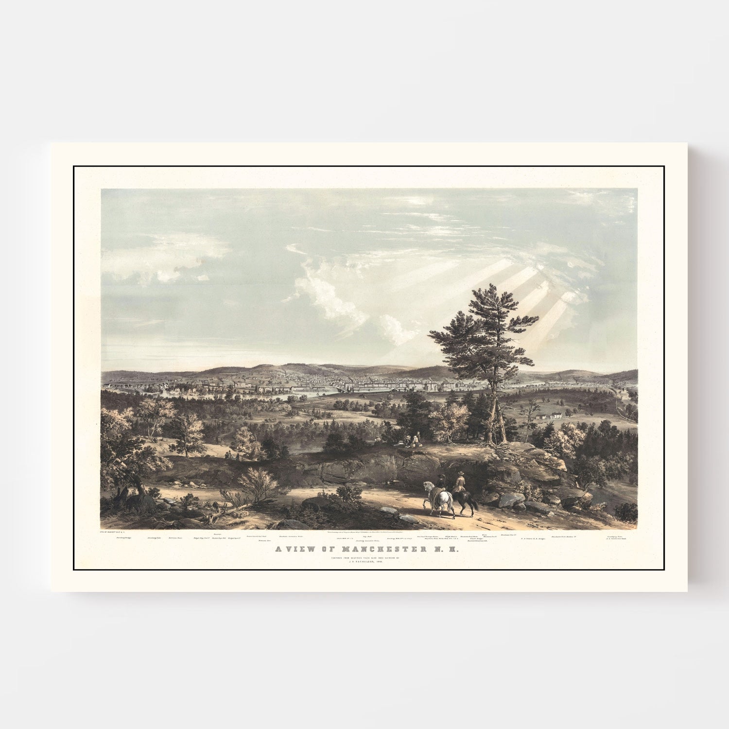 Vintage Map of Manchester, New Hampshire 1855