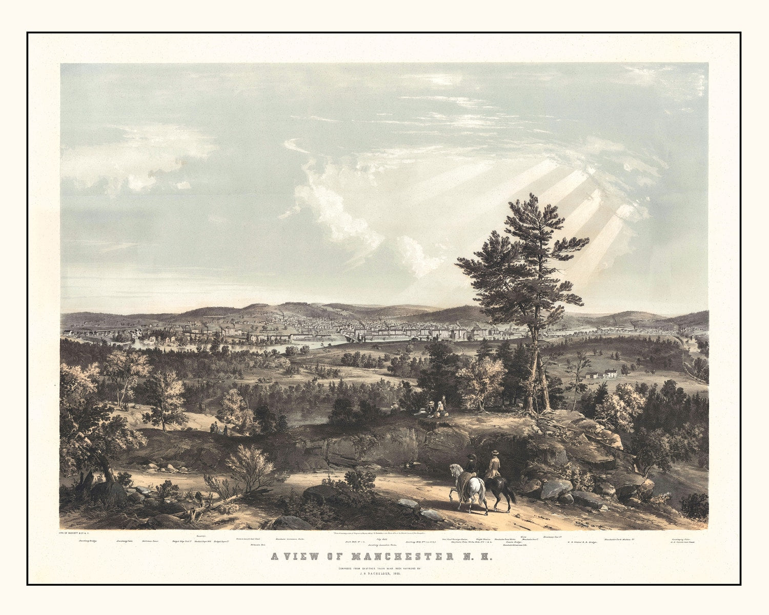 Vintage Map of Manchester, New Hampshire 1855