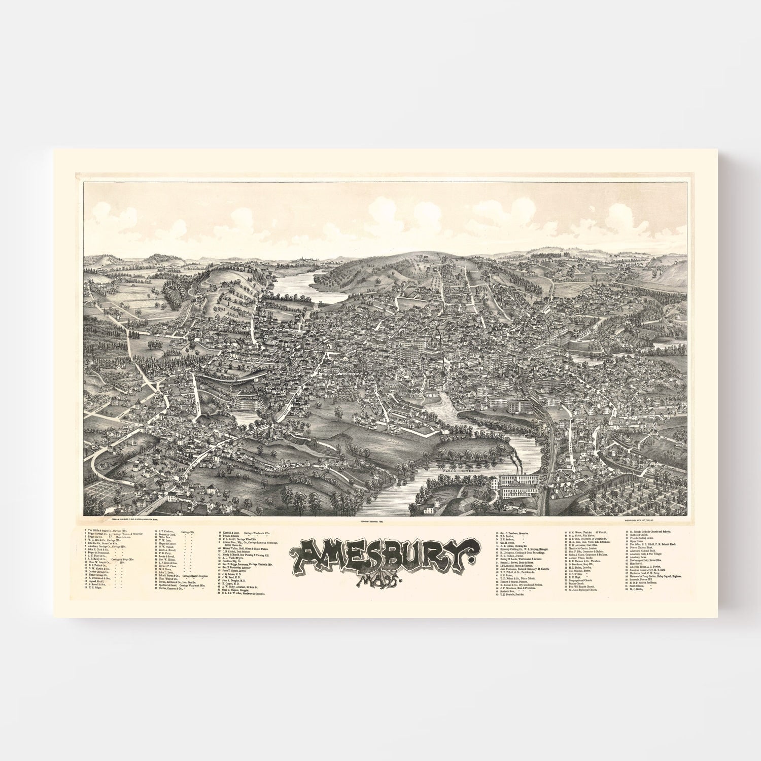 Vintage Map of Amesbury, Massachusetts 1890