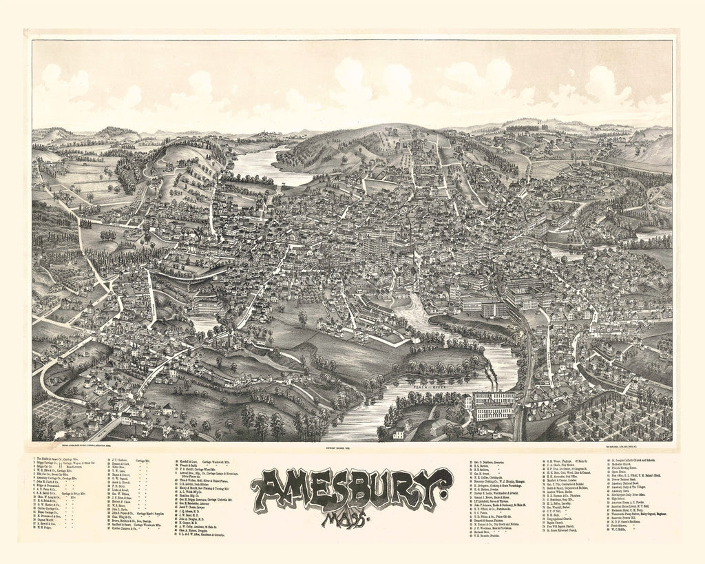 Vintage Map of Amesbury, Massachusetts 1890