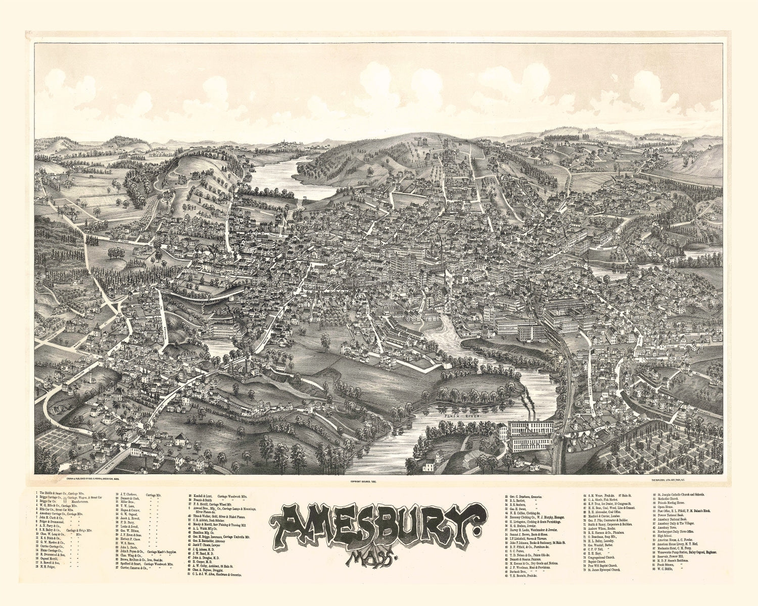 Vintage Map of Amesbury, Massachusetts 1890