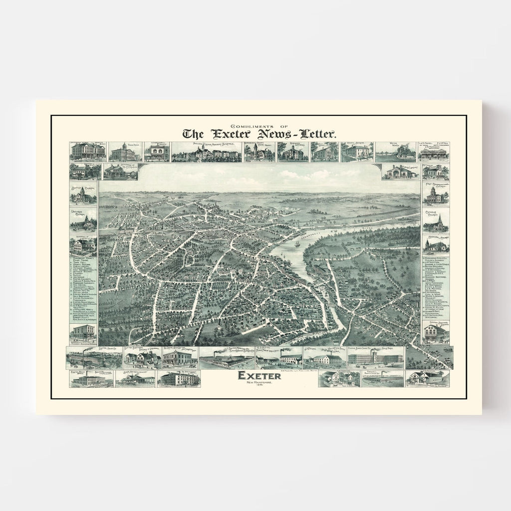 Vintage Map of Exeter, New Hampshire 1896