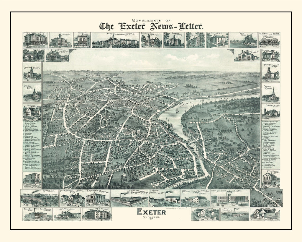 Vintage Map of Exeter, New Hampshire 1896