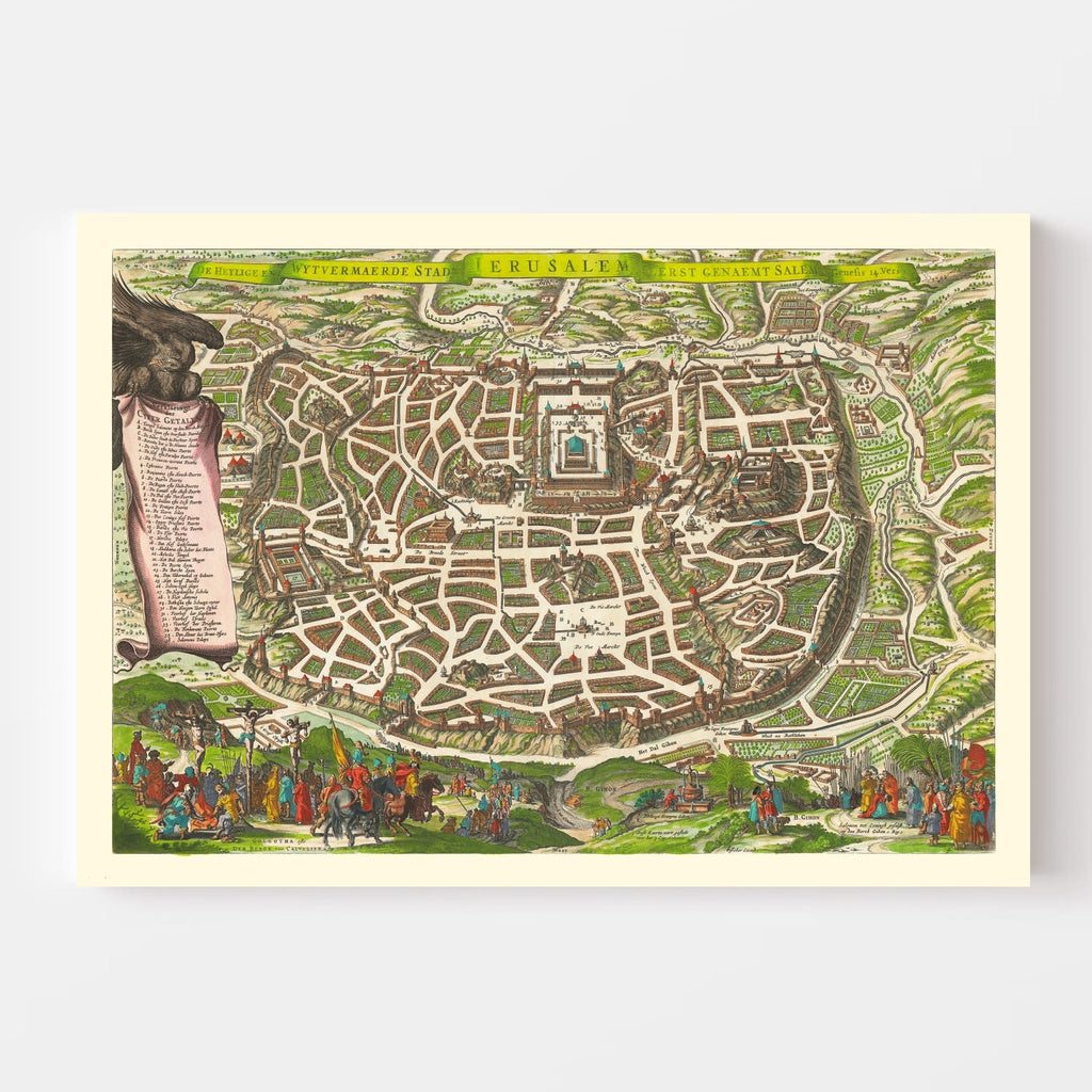 Vintage Map of Jerusalem, Israel 1645
