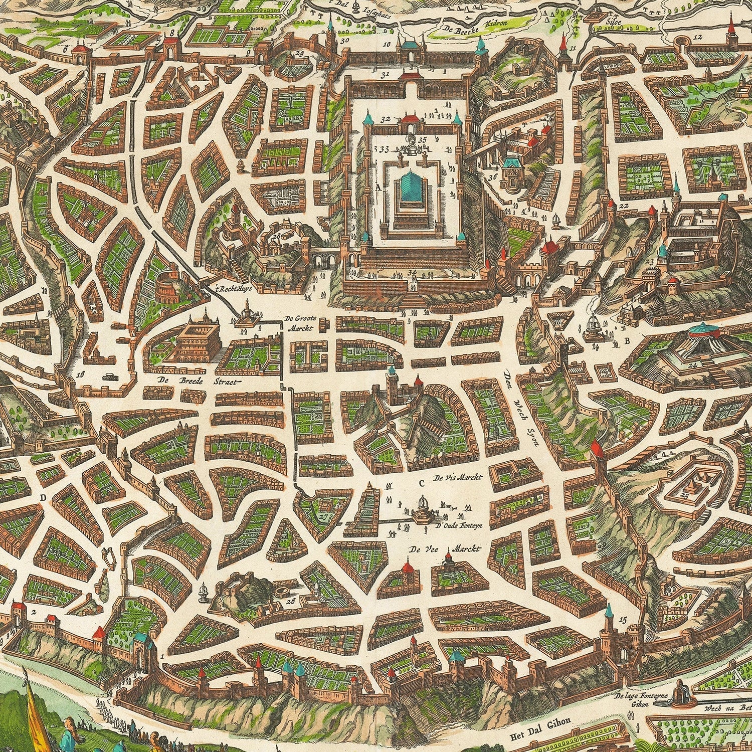 Vintage Map of Jerusalem, Israel 1645
