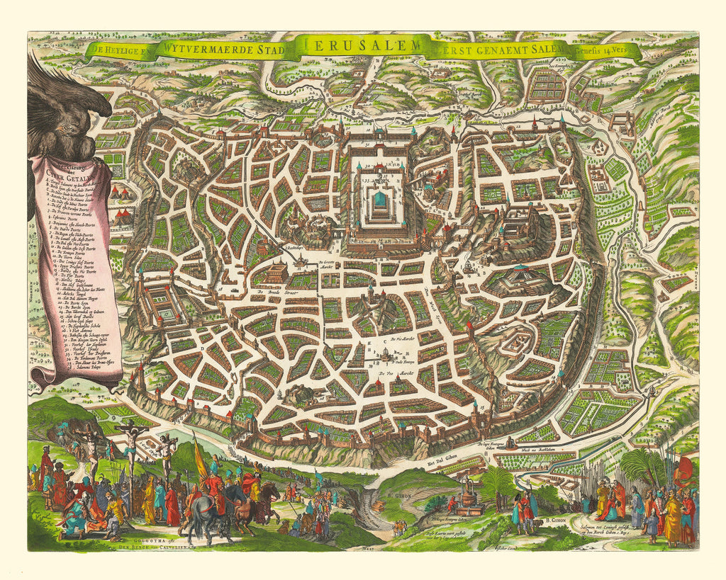 Vintage Map of Jerusalem, Israel 1645