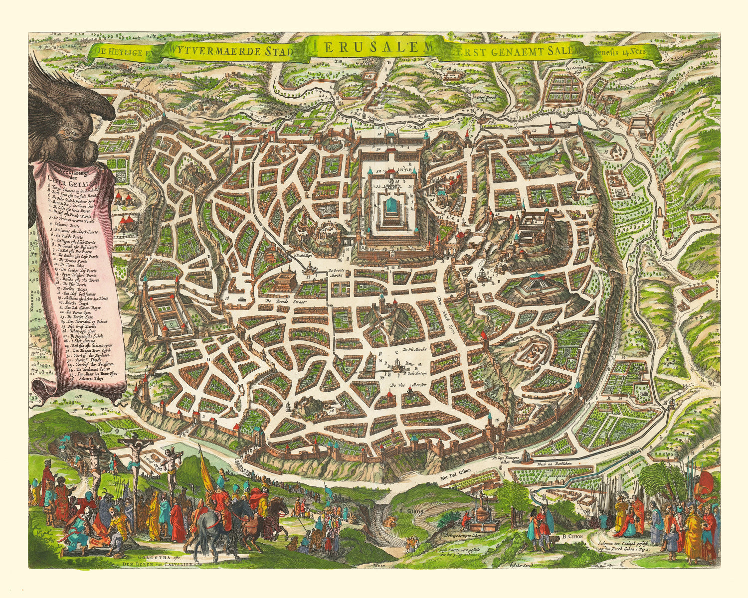 Vintage Map of Jerusalem, Israel 1645