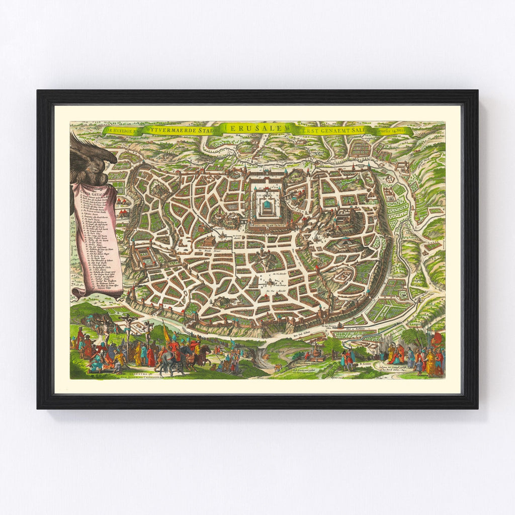 Vintage Map of Jerusalem, Israel 1645