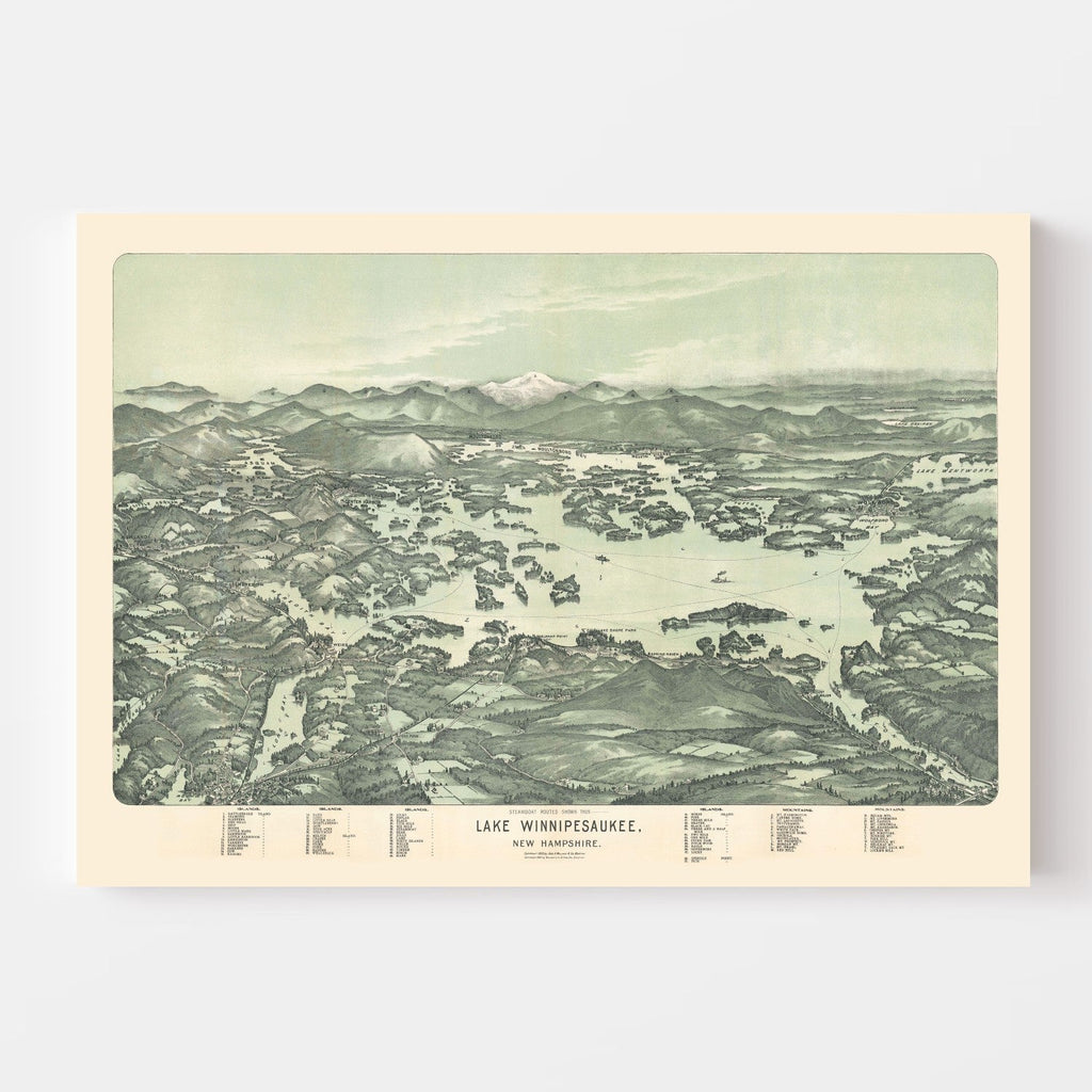 Vintage Map of Lake Winnipesaukee, New Hampshire 1909