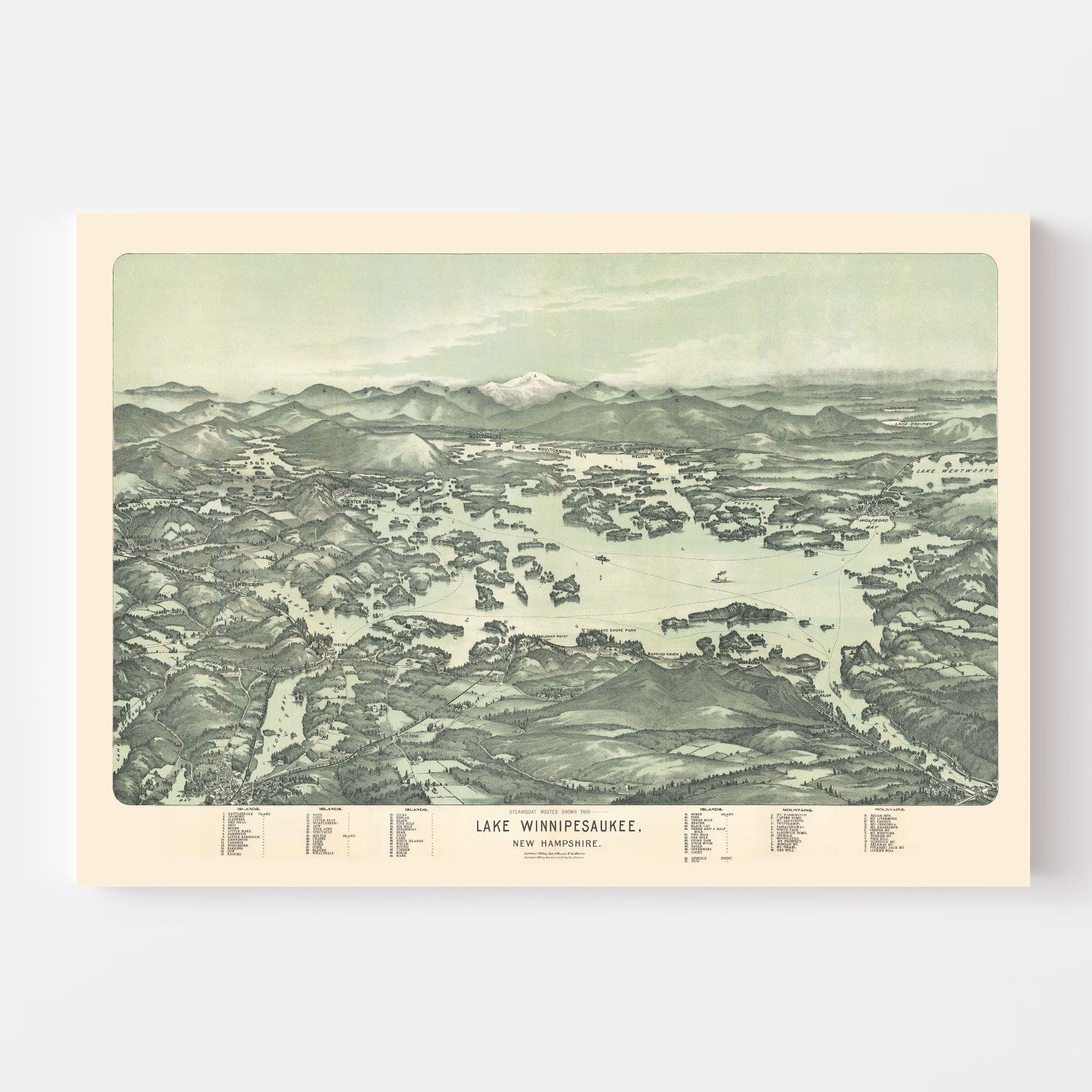 Vintage Map of Lake Winnipesaukee, New Hampshire 1909