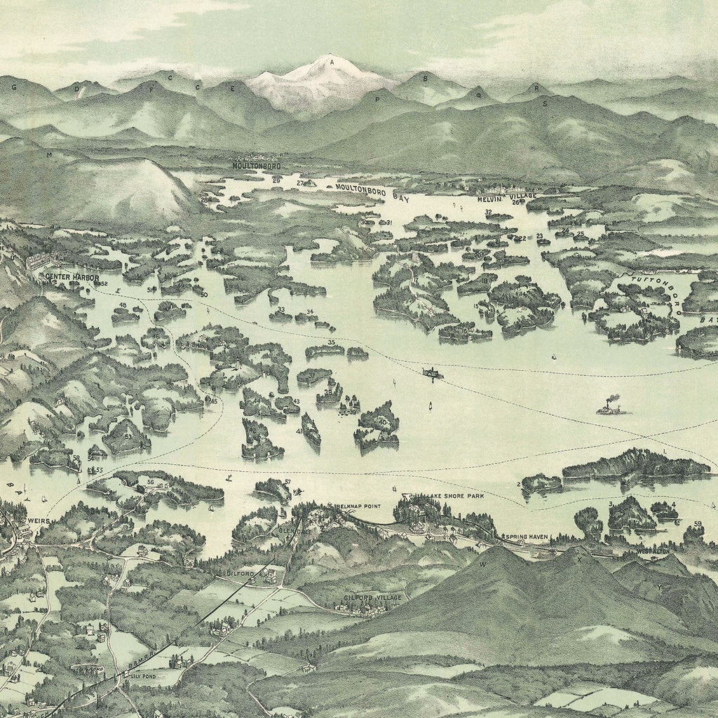Vintage Map of Lake Winnipesaukee, New Hampshire 1909