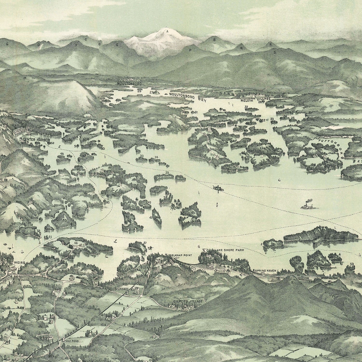 Vintage Map of Lake Winnipesaukee, New Hampshire 1909