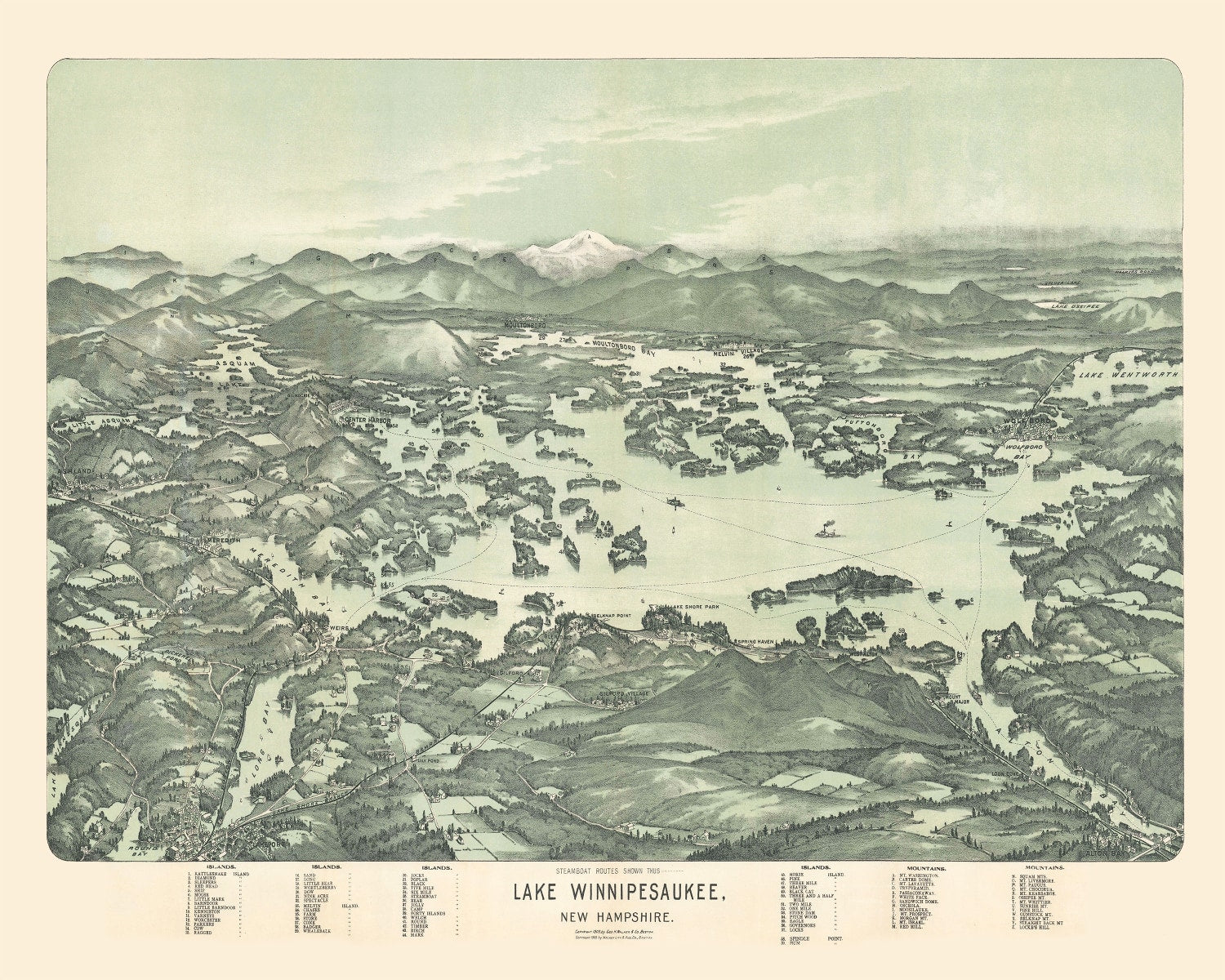 Vintage Map of Lake Winnipesaukee, New Hampshire 1909