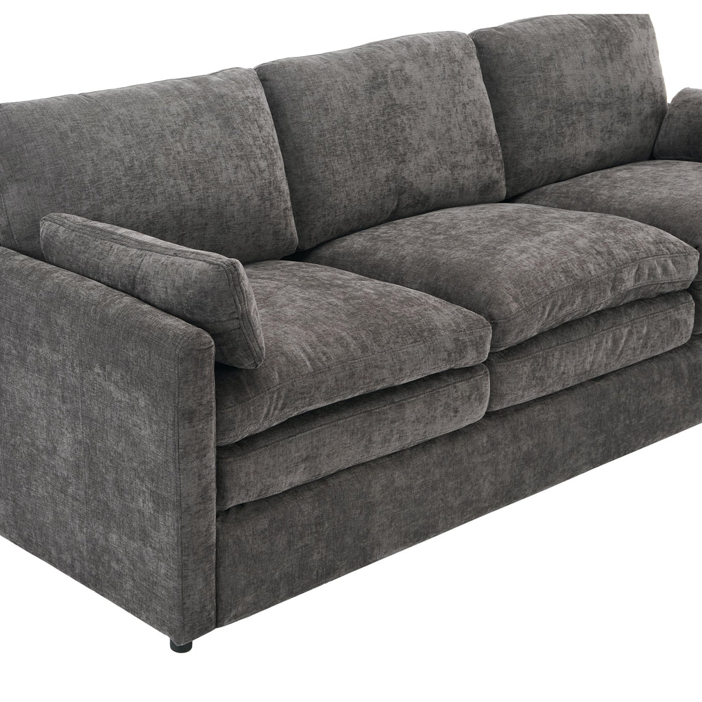 Cozy Upholstered Oversized 3-Seater Cloud Sofa with Double Cushion in Grey Chenille