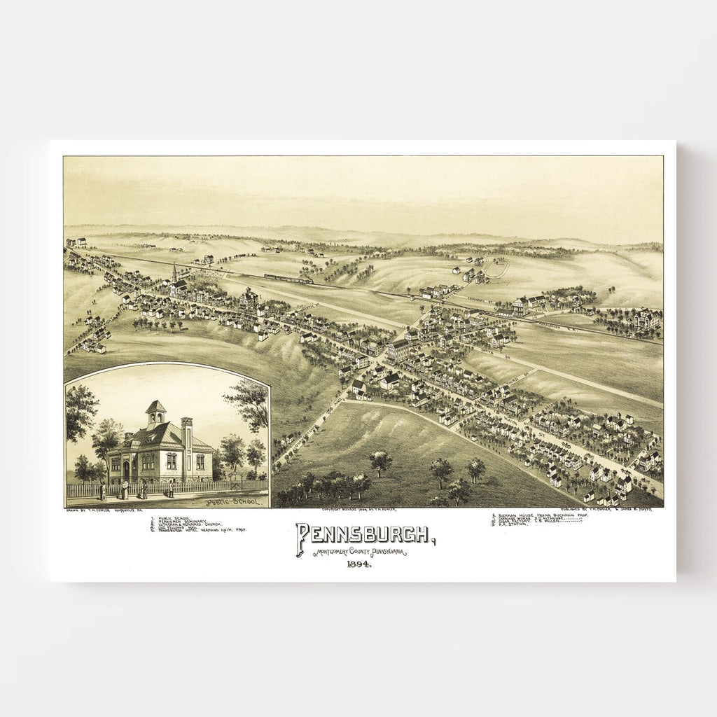Vintage Map of Pennsburgh, Pennsylvania 1894