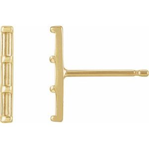 14K Yellow Gold 2.5x1 mm Straight Baguette Three-Stone Bar Earring Mounting