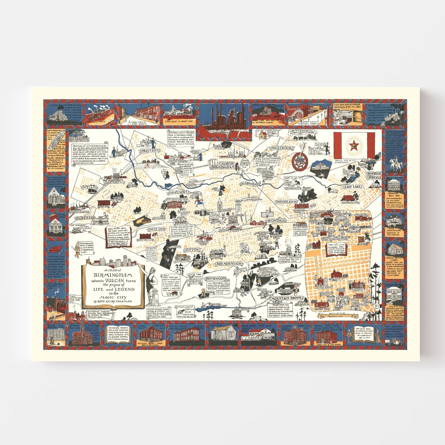 Vintage Map of Birmingham, Alabama 1938