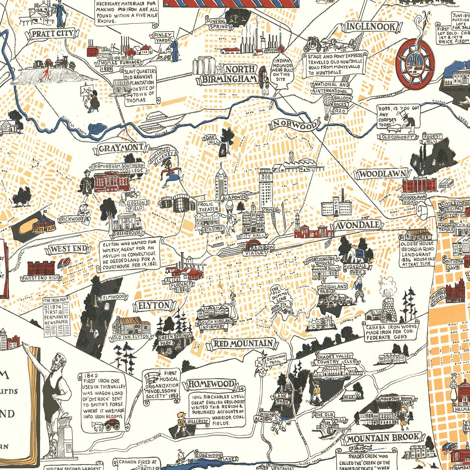 Vintage Map of Birmingham, Alabama 1938