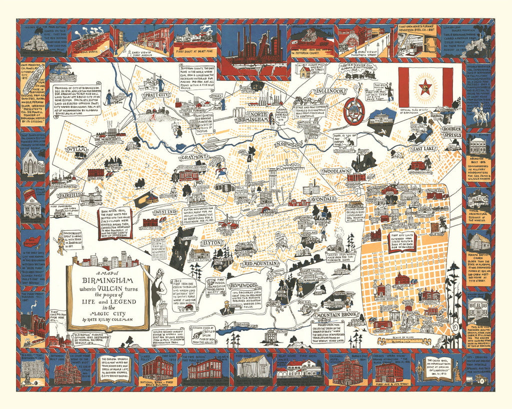 Vintage Map of Birmingham, Alabama 1938