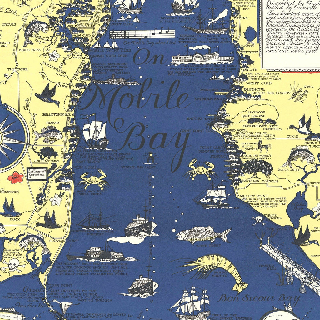 Vintage Map of Mobile Bay, 1950