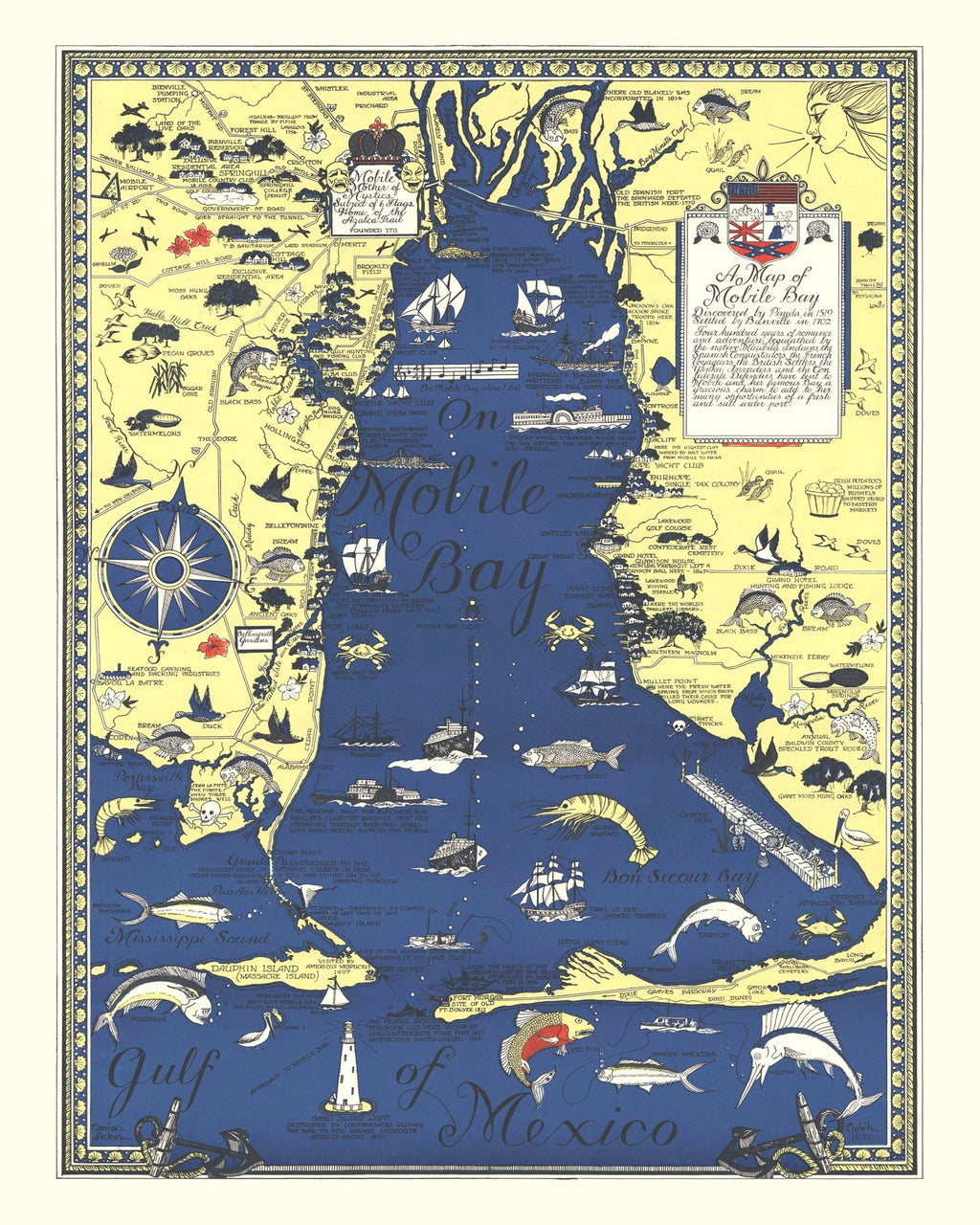 Vintage Map of Mobile Bay, 1950