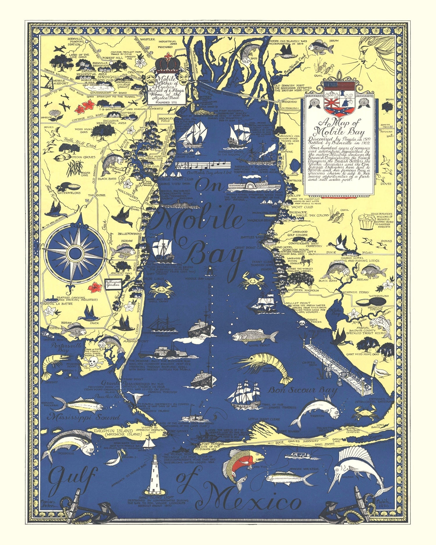 Vintage Map of Mobile Bay, 1950