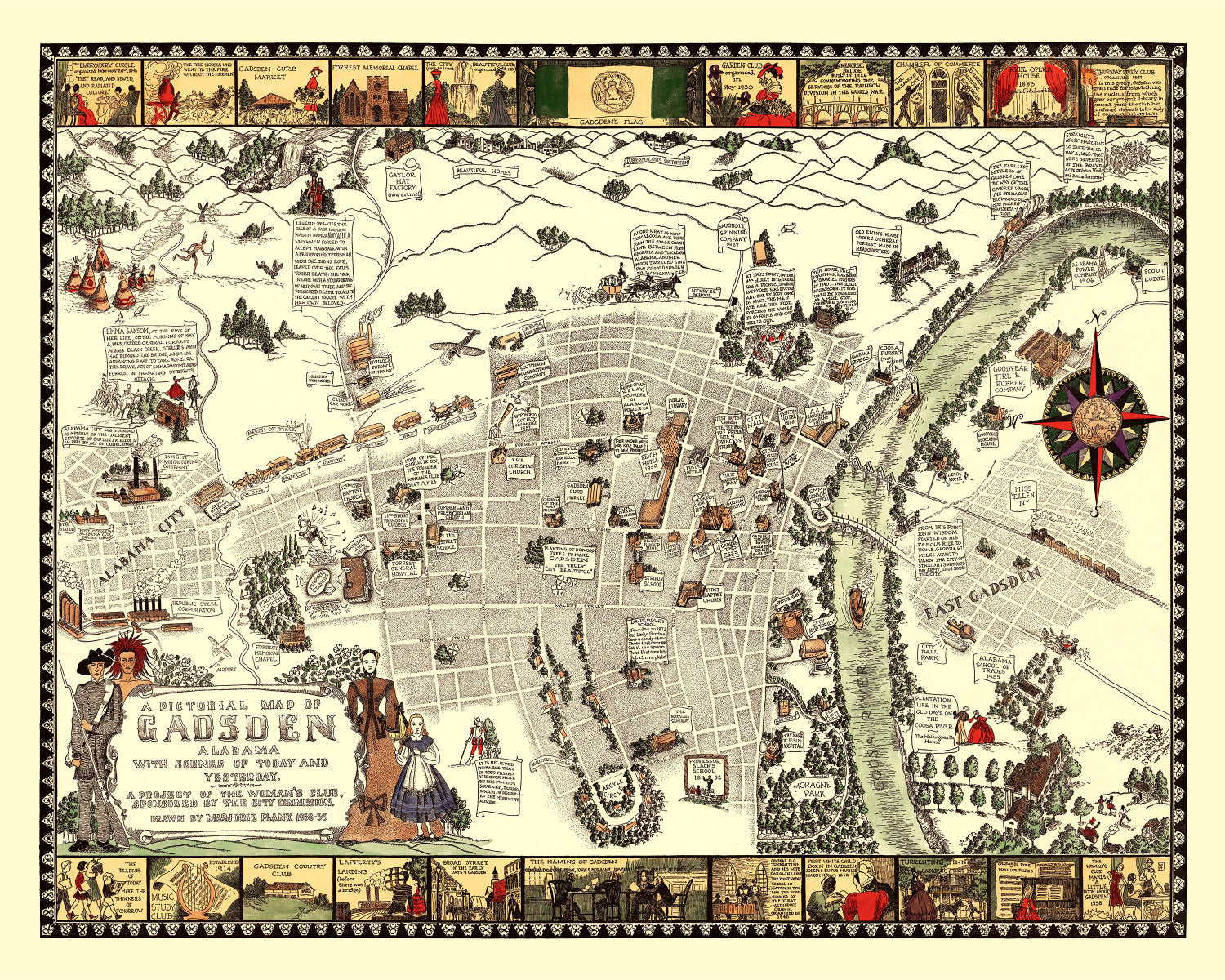 Vintage Map of Gadsden, Alabama 1939