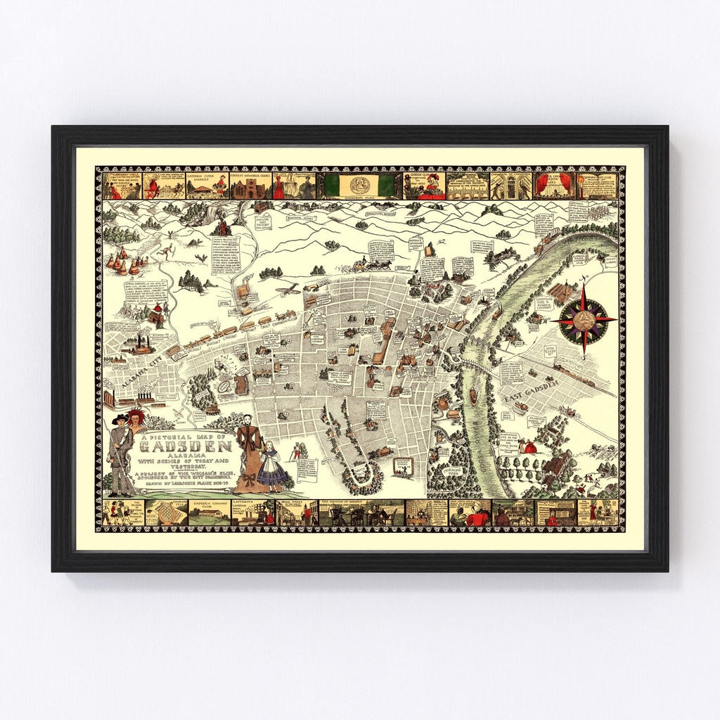 Vintage Map of Gadsden, Alabama 1939