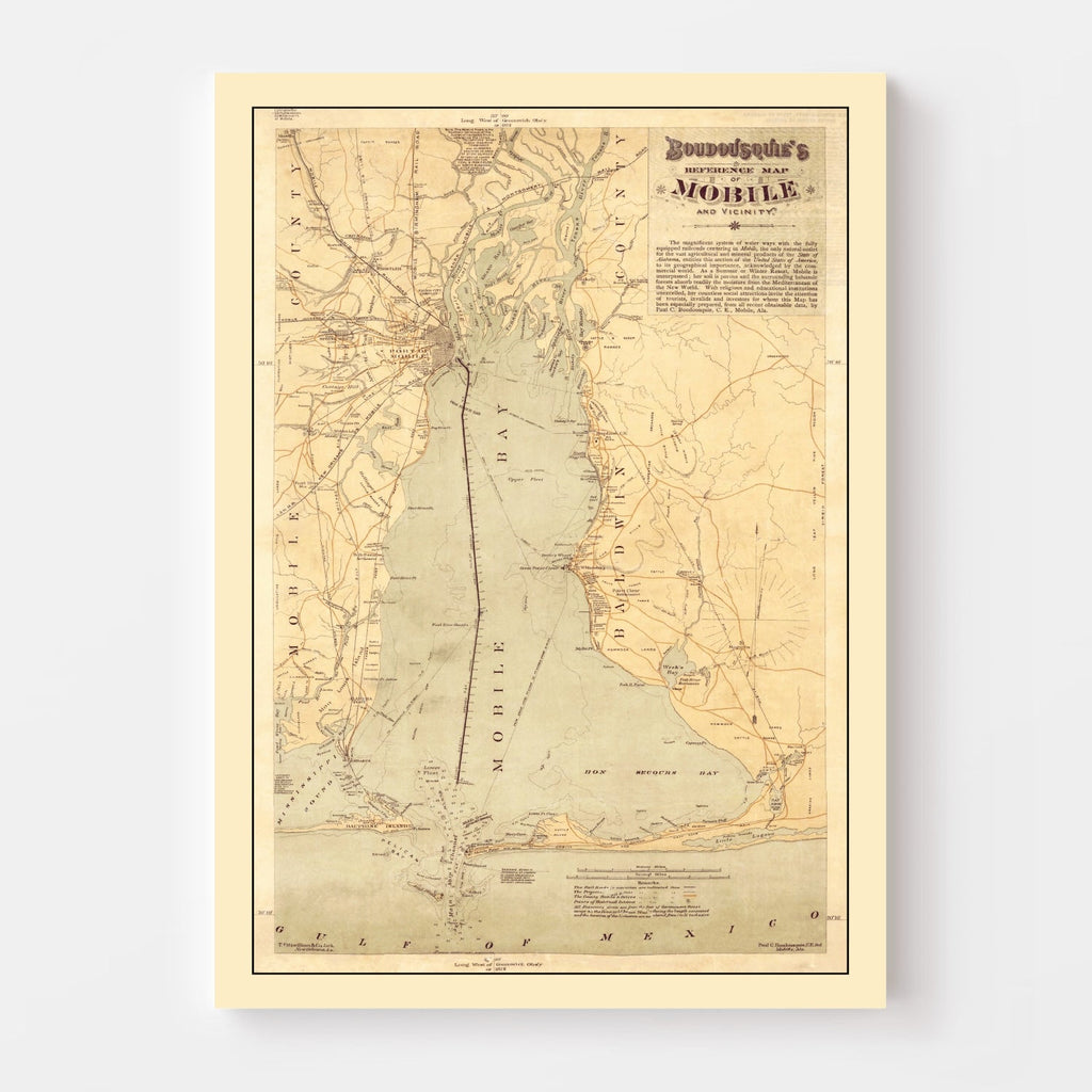 Vintage Map of Mobile, Alabama 1889