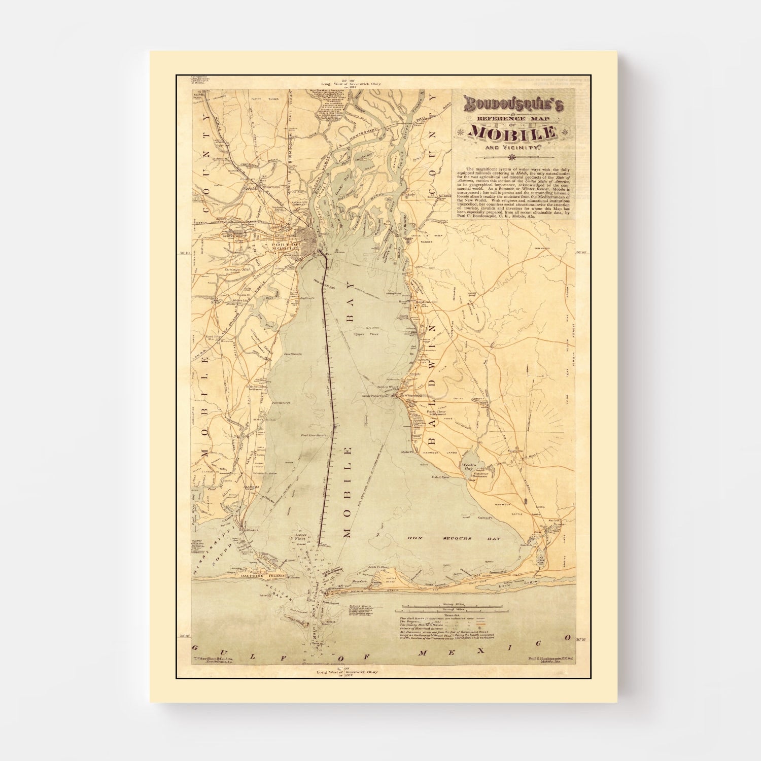 Vintage Map of Mobile, Alabama 1889