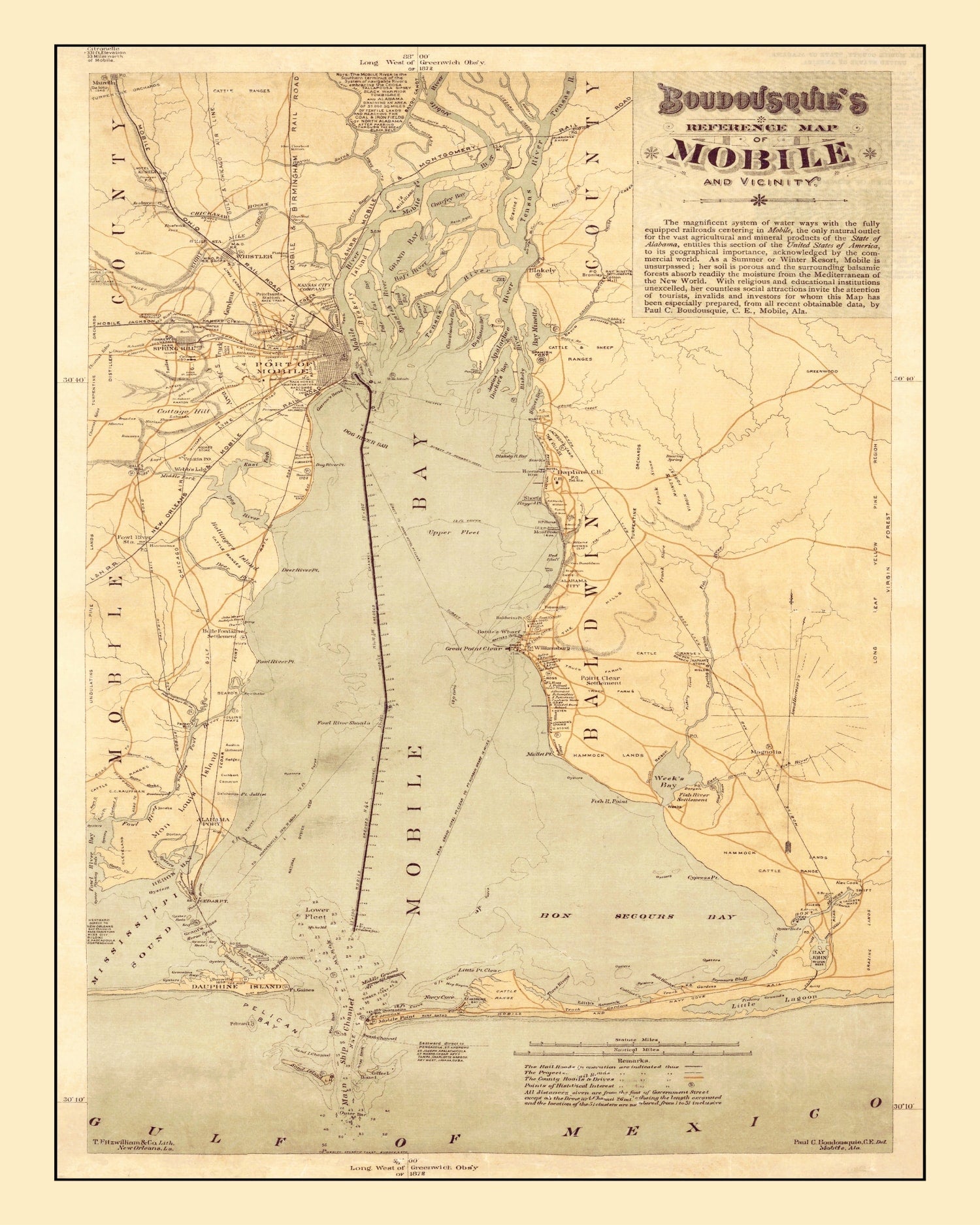 Vintage Map of Mobile, Alabama 1889