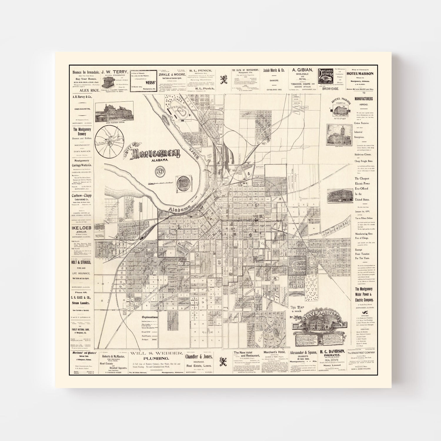 Vintage Map of Montgomery, Alabama 1899