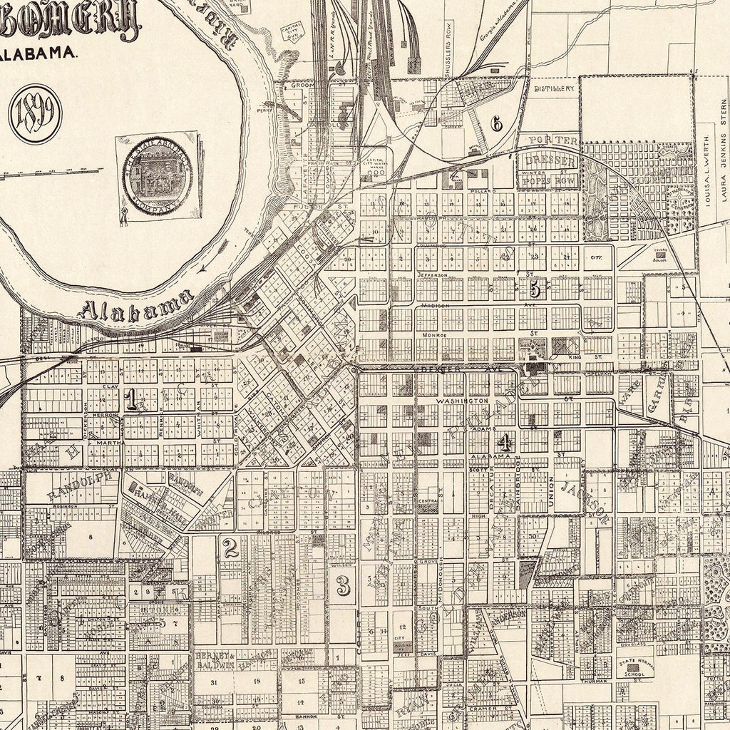 Vintage Map of Montgomery, Alabama 1899