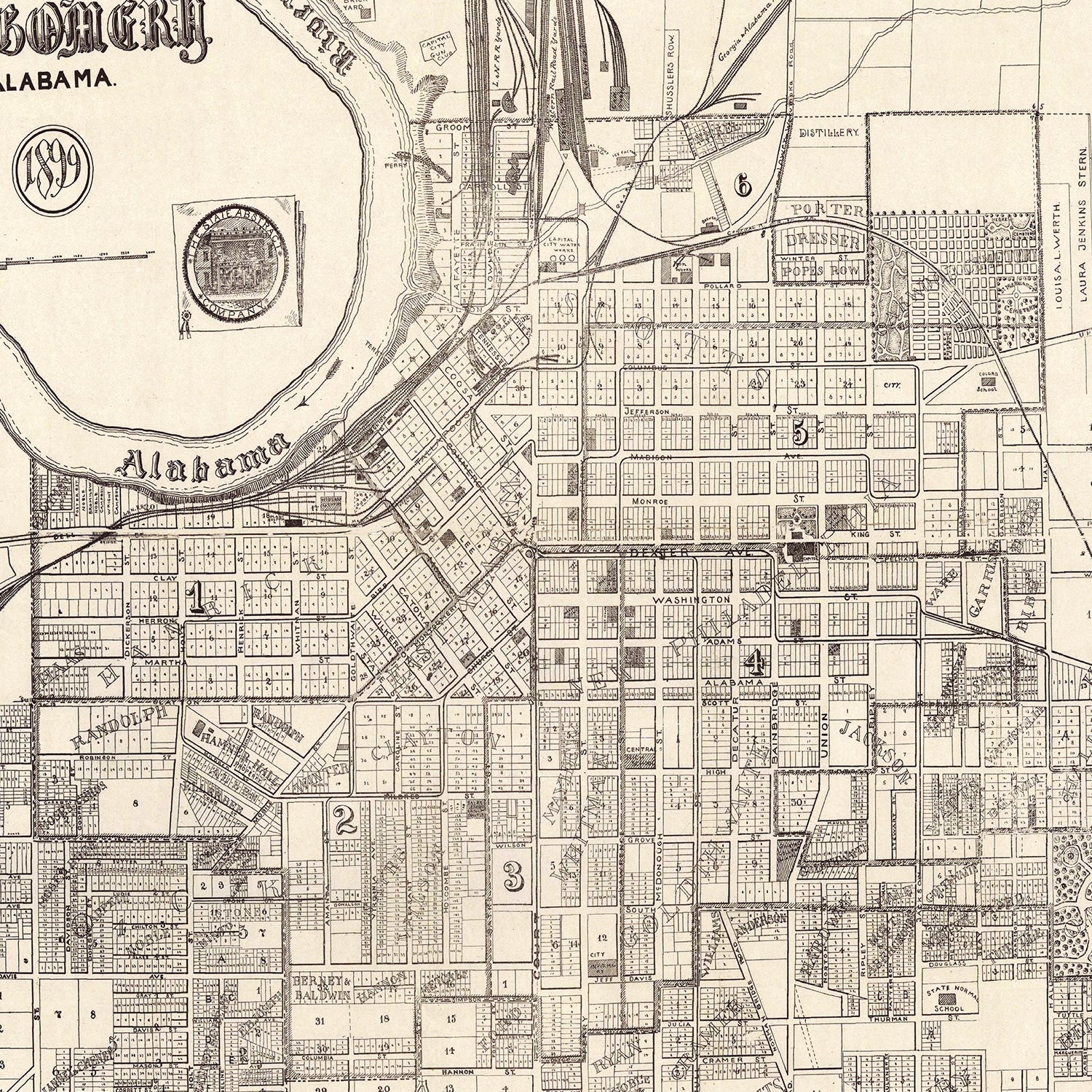 Vintage Map of Montgomery, Alabama 1899