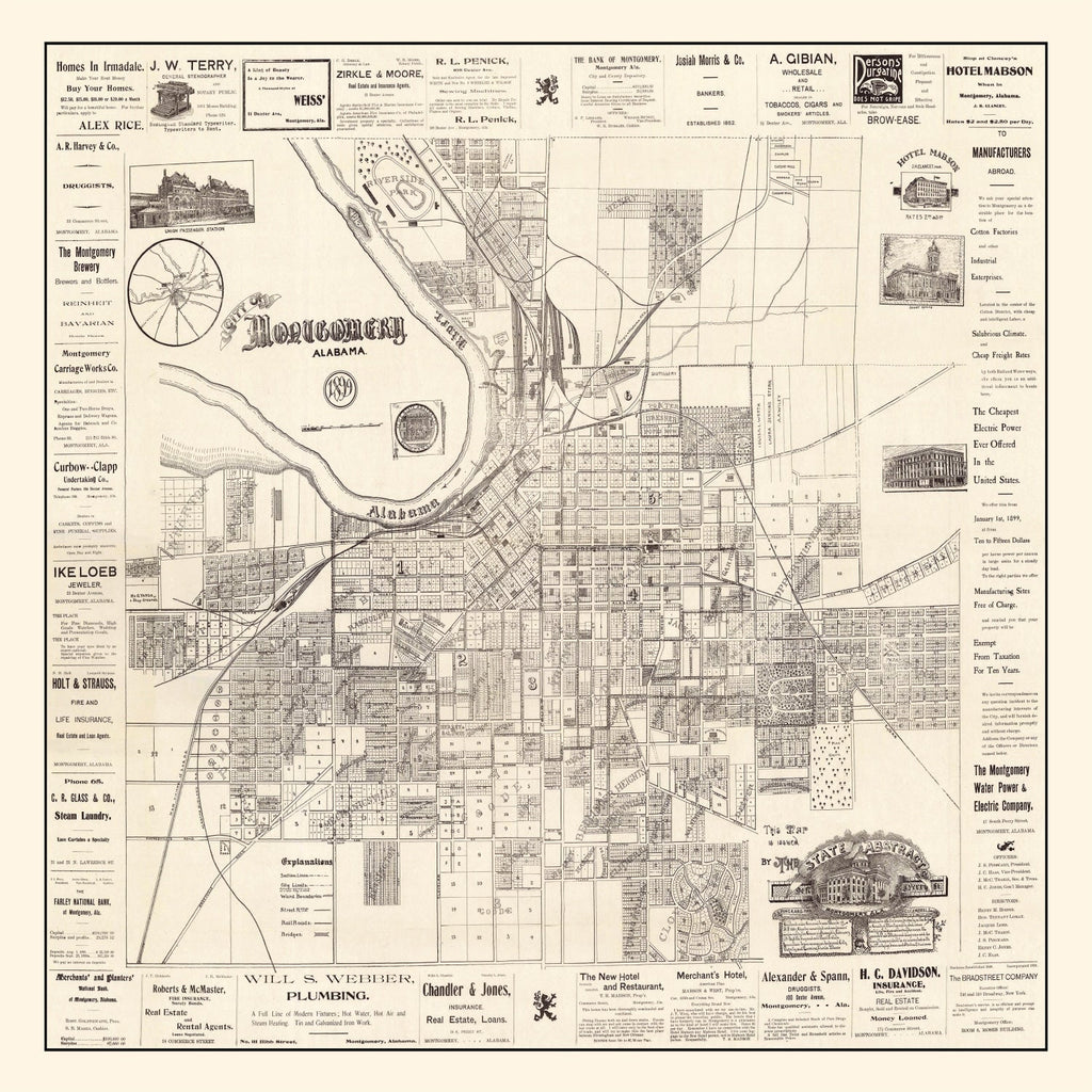 Vintage Map of Montgomery, Alabama 1899