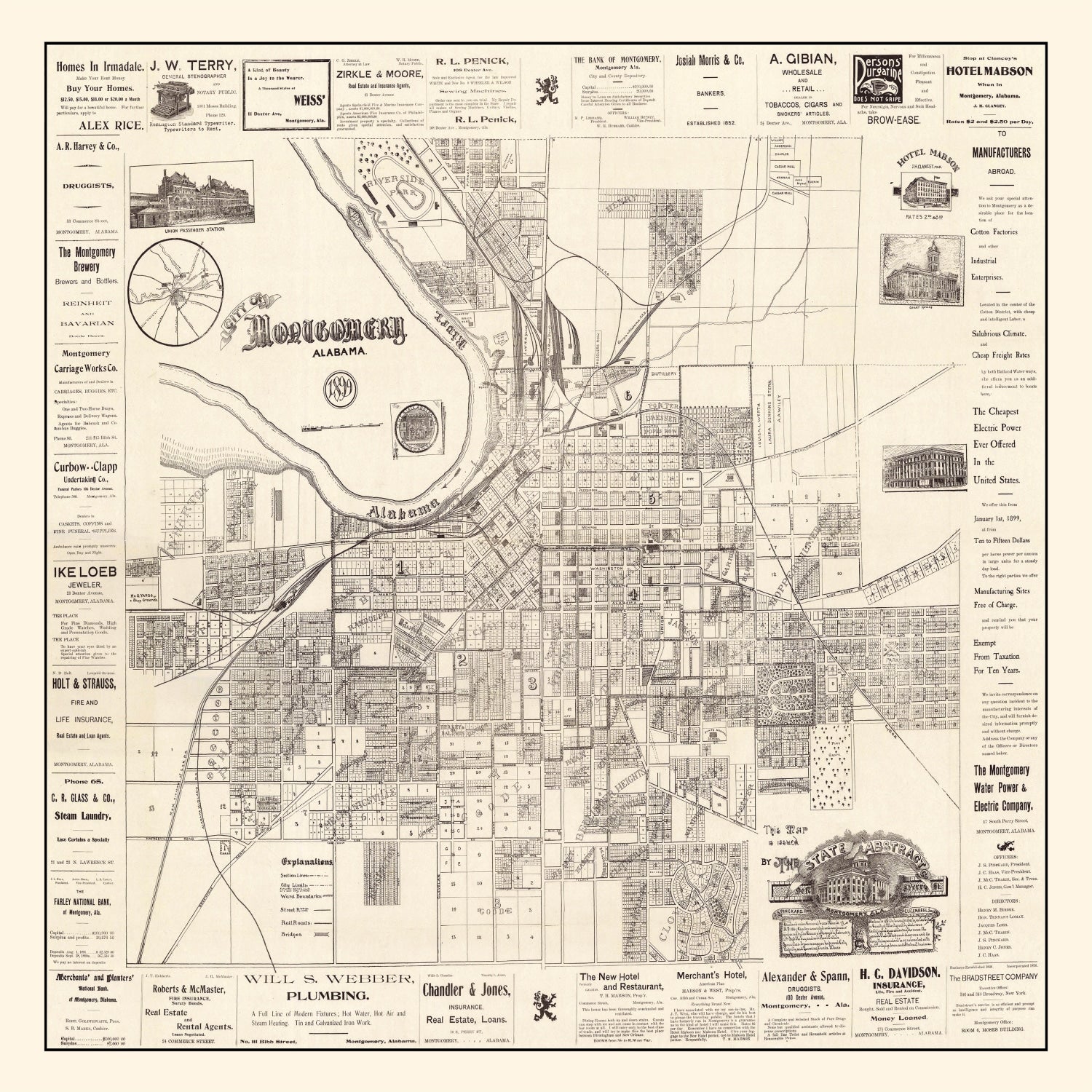 Vintage Map of Montgomery, Alabama 1899