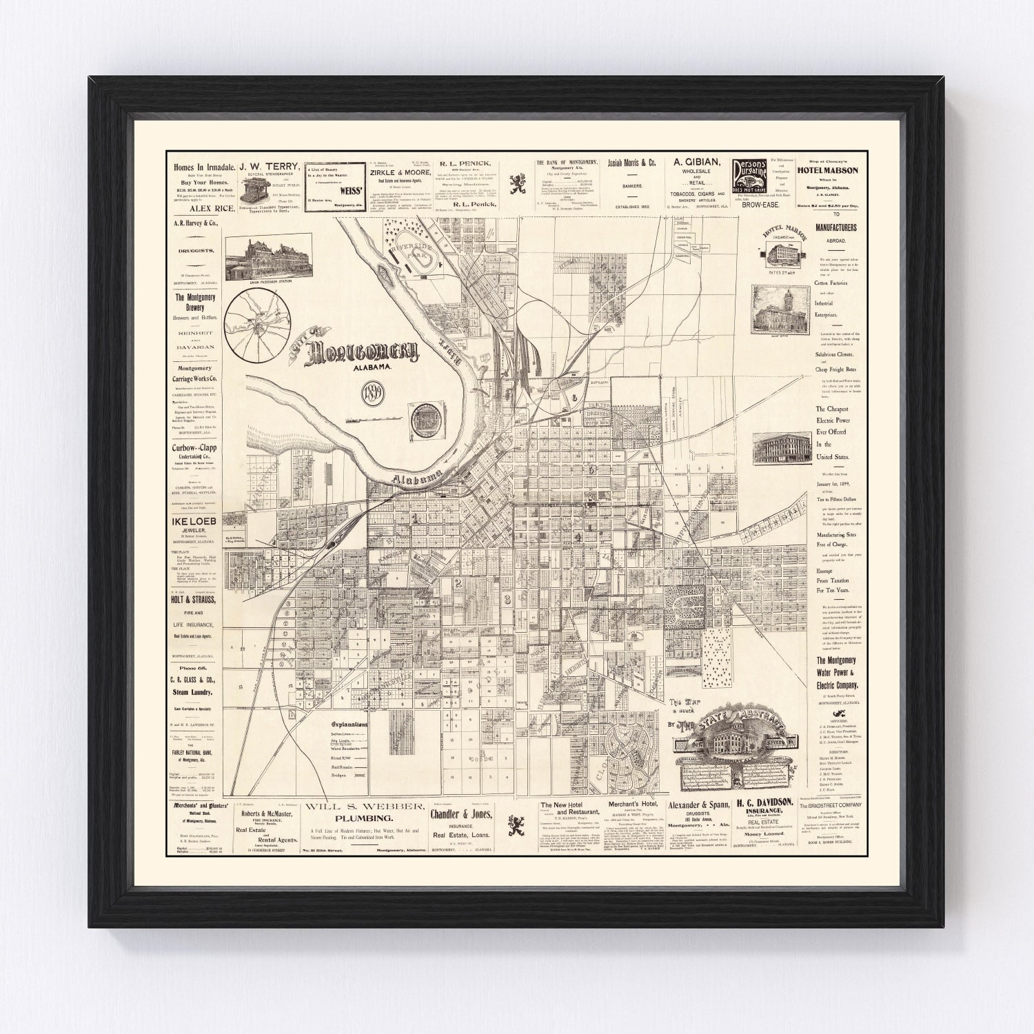 Vintage Map of Montgomery, Alabama 1899
