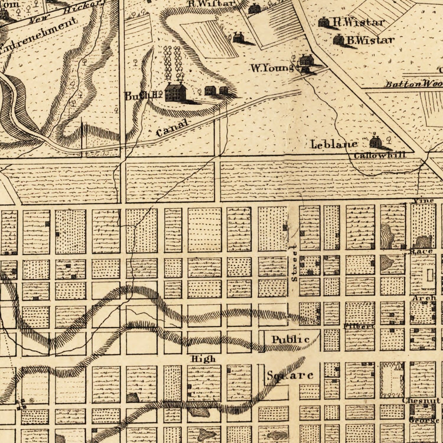 Vintage Map of Philadelphia, Pennsylvania 1875