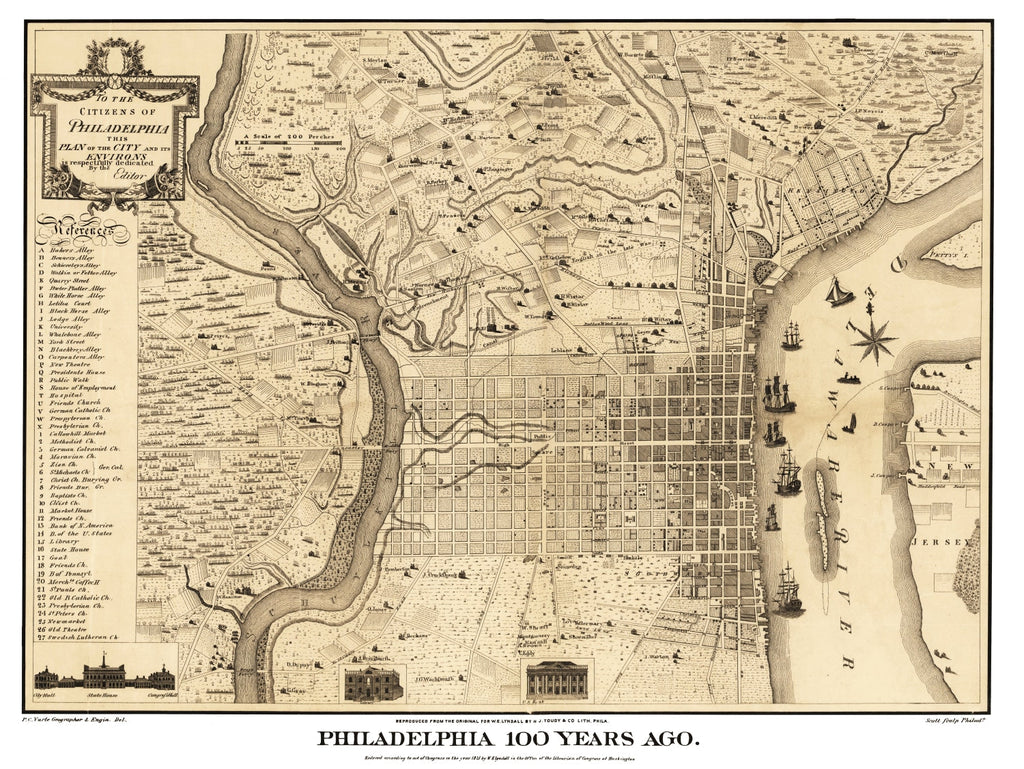 Vintage Map of Philadelphia, Pennsylvania 1875