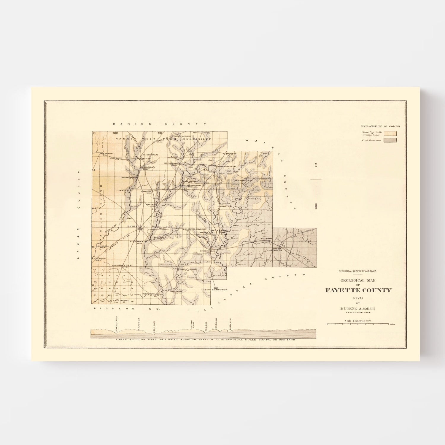 Vintage Map of Fayette County, Alabama 1878