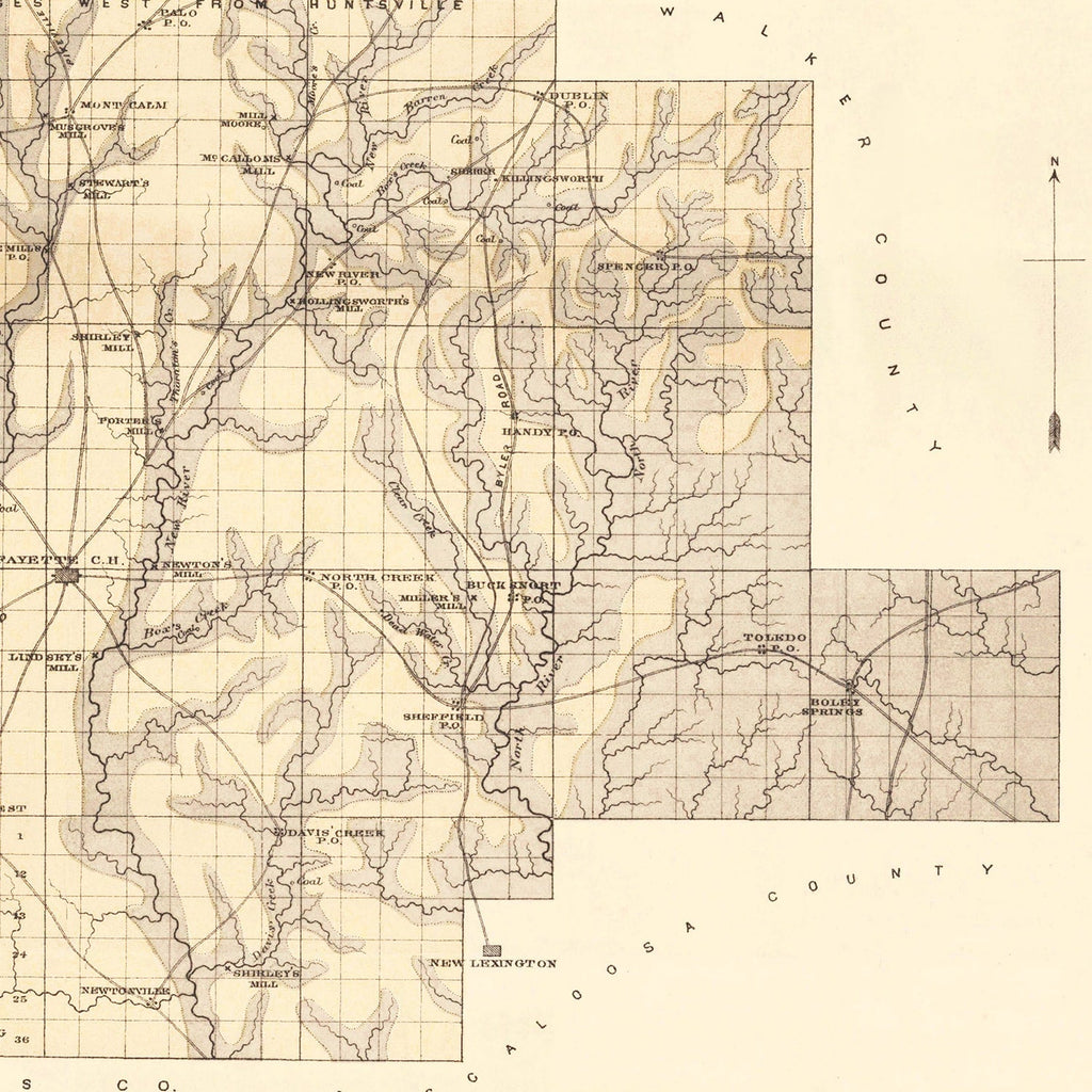 Vintage Map of Fayette County, Alabama 1878