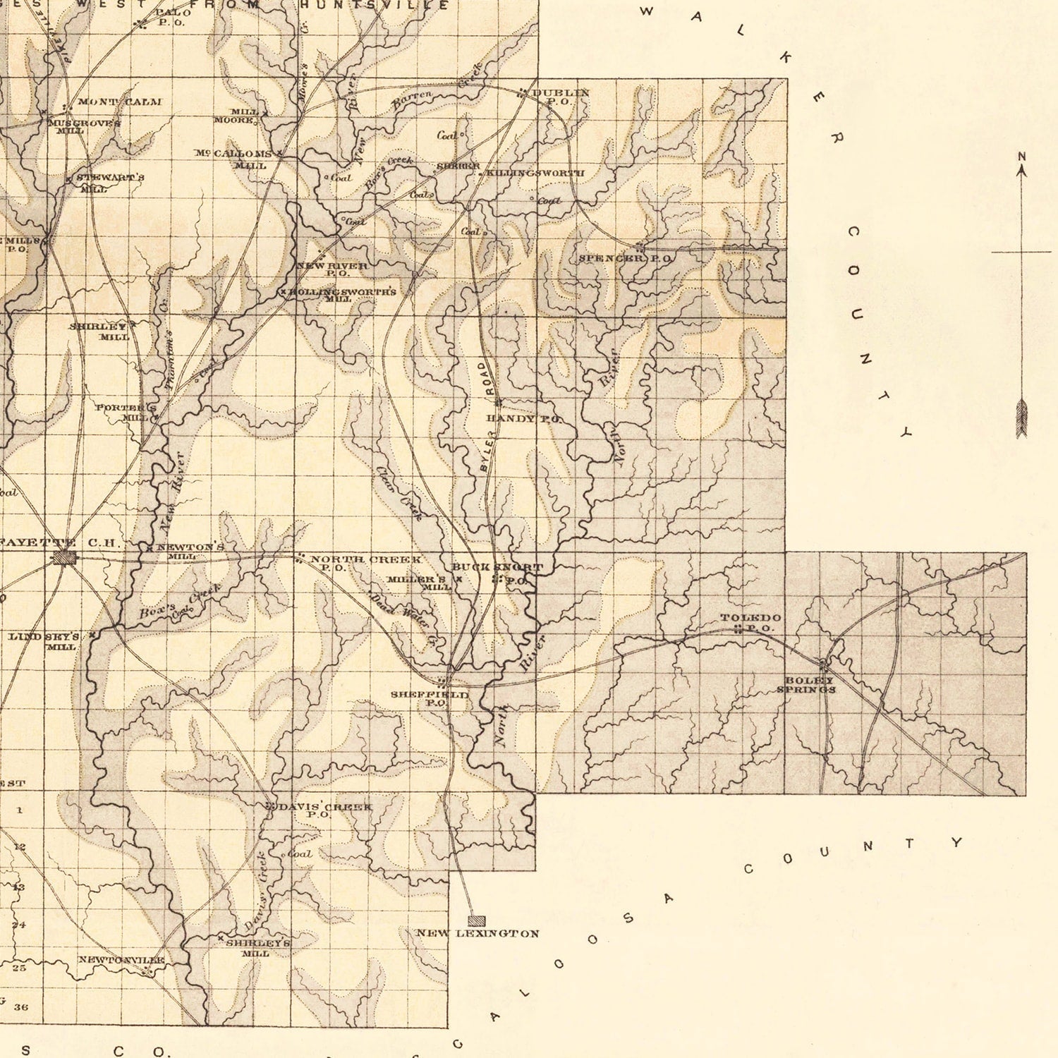 Vintage Map of Fayette County, Alabama 1878