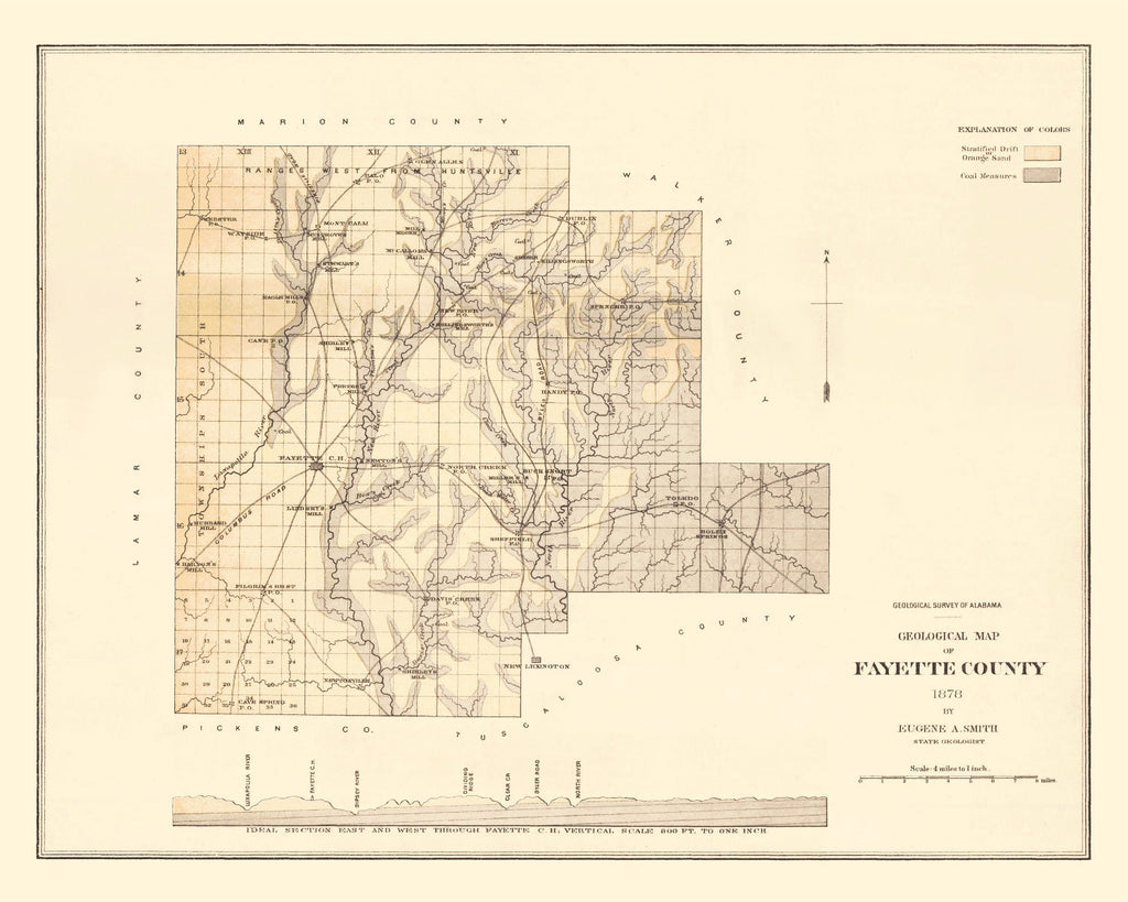Vintage Map of Fayette County, Alabama 1878