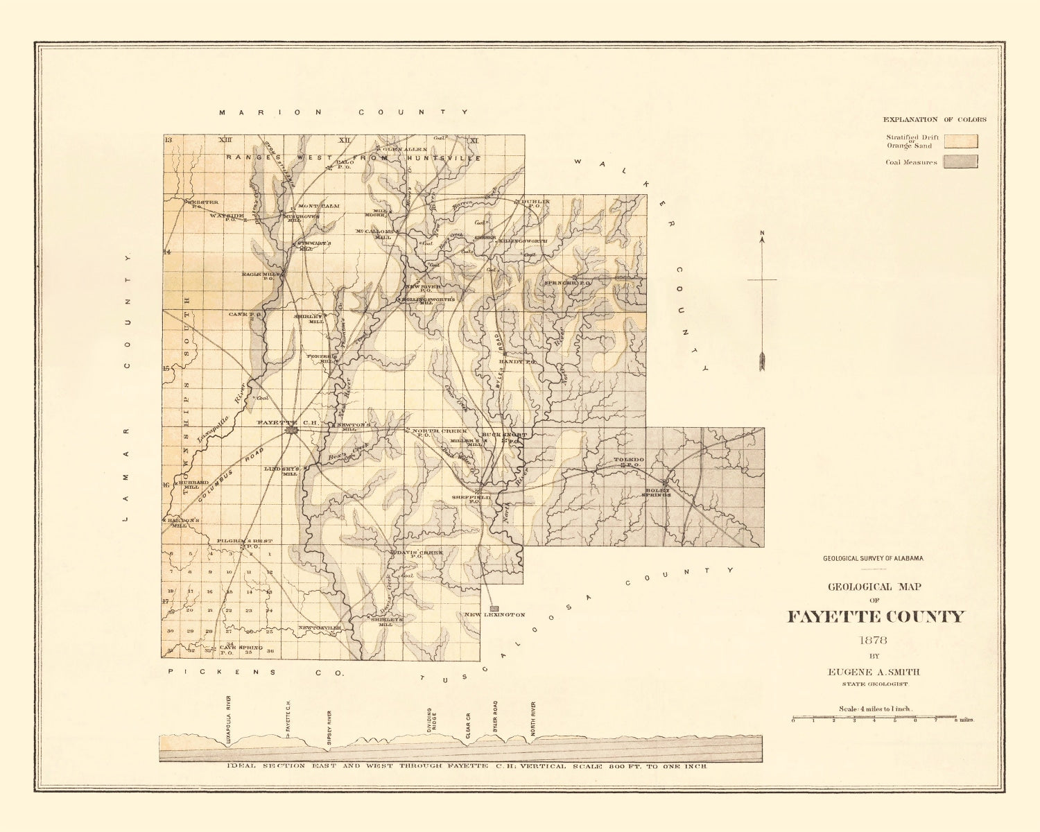Vintage Map of Fayette County, Alabama 1878
