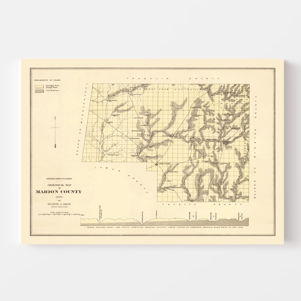 Vintage Map of Marion County, Alabama 1878