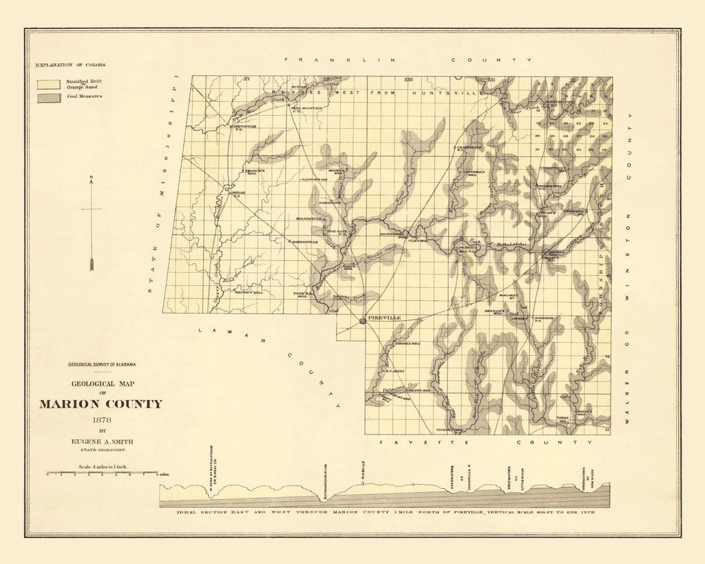 Vintage Map of Marion County, Alabama 1878