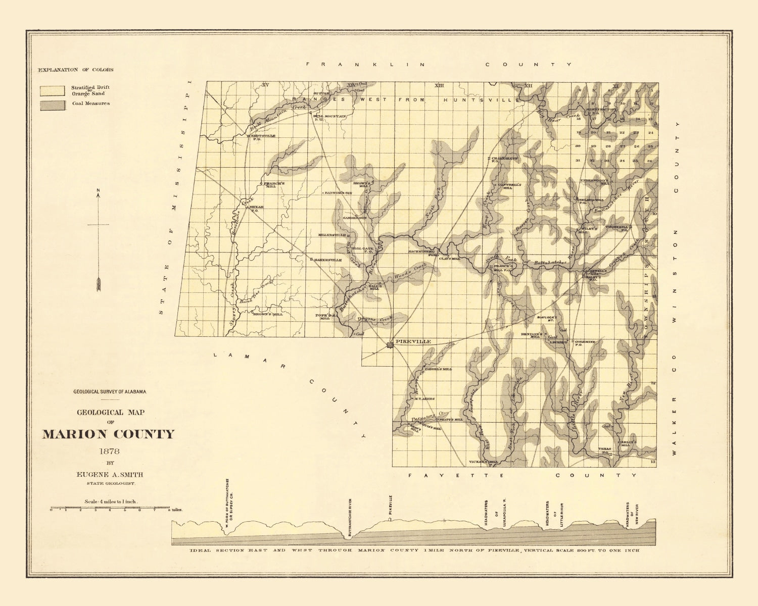 Vintage Map of Marion County, Alabama 1878