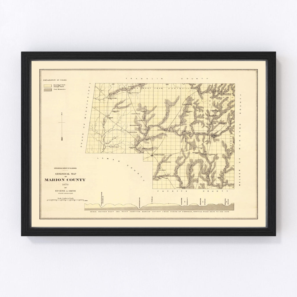 Vintage Map of Marion County, Alabama 1878